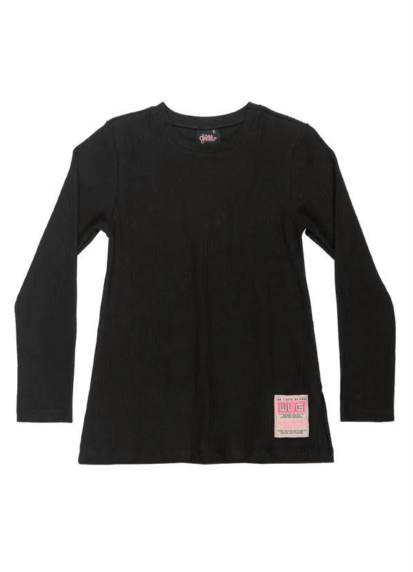 Gloss - Blusa Longa Menina Juvenil Preto 3