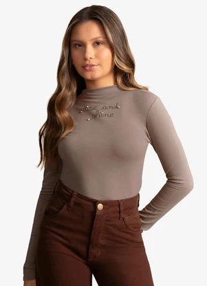 Minty - Blusa Longa Molecotton e Rebites Marrom - MINTY