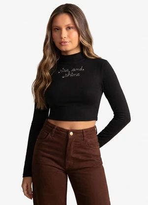 Minty - Blusa Longa Molecotton e Rebites Preto - MINTY