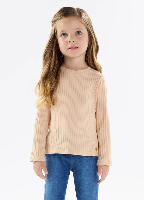 Pulla Bulla - Blusa Malha Canelada 9x4 Bege
