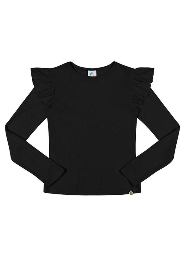 Alenice - Blusa Manga Babado Menina Preto