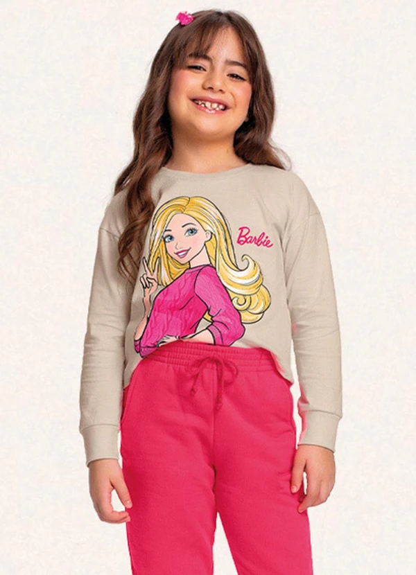 Fakini Kids - Blusa Manga Longa Barbie Bege 5