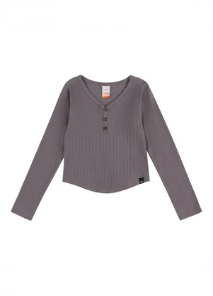 Blusa Manga Longa Canelada Marisol (Cinza) - MARISOL