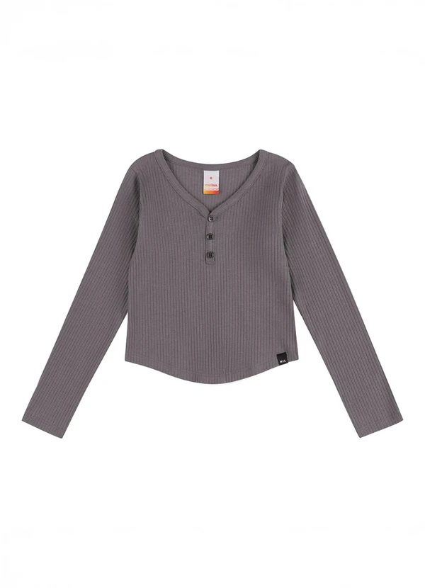 Marisol - Blusa Manga Longa Canelada Marisol Cinza