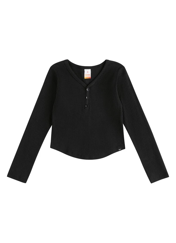 Marisol - Blusa Manga Longa Canelada Marisol Preto