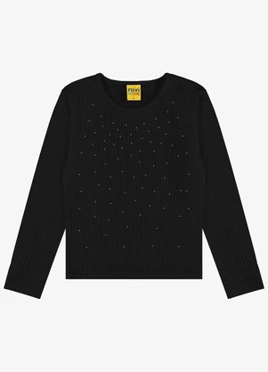 Rovi Kids - Blusa Manga Longa com Aplicação Strass Preto - ROVI KIDS