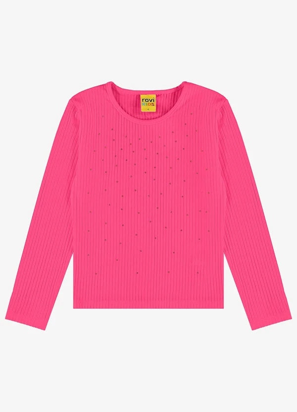 Rovi Kids - Blusa Manga Longa com Aplicação Strass Rosa