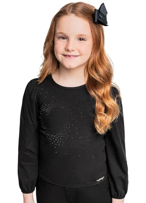 Quimby - Blusa Manga Longa com Strass Preto - QUIMBY