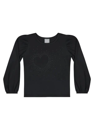 Quimby - Blusa Manga Longa com Strass Preto - QUIMBY