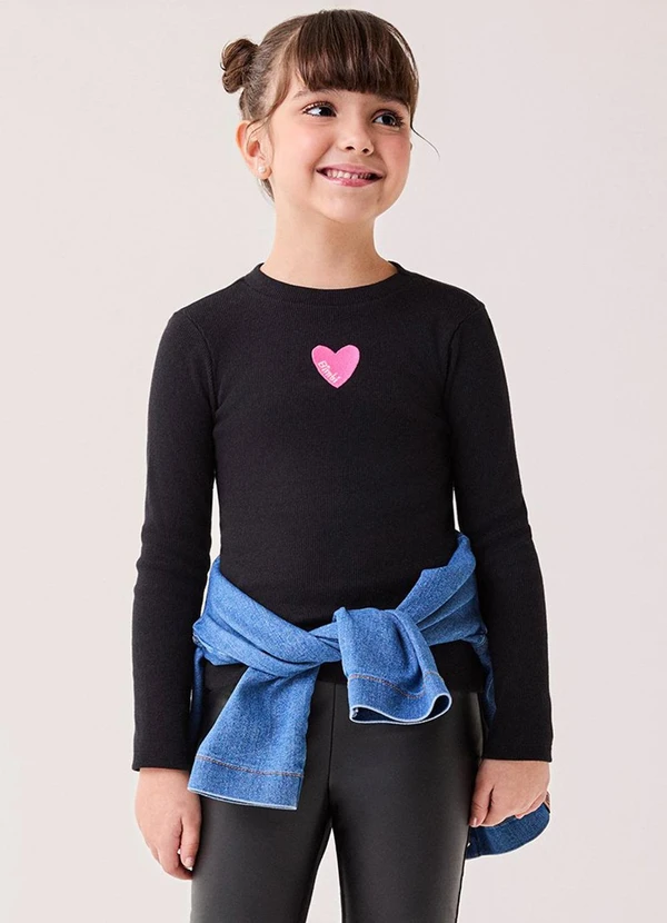 Bimbi - Blusa Manga Longa de Ribana Canelada Preto