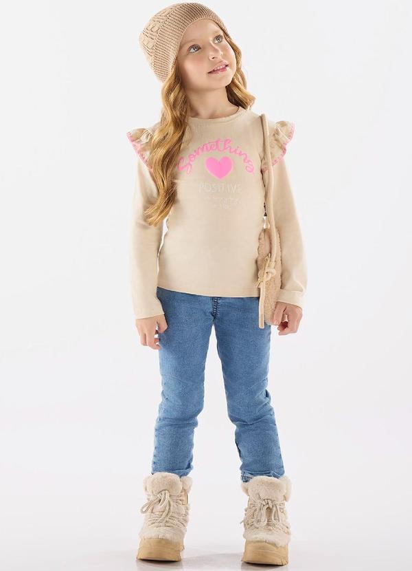 Up Baby - Blusa Manga Longa em Cotton Bege 2