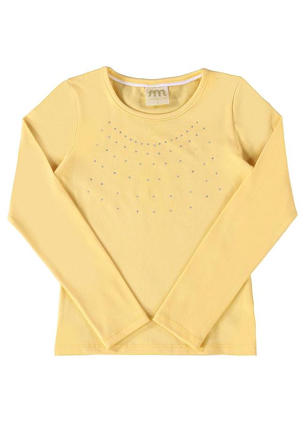 Milli e Nina - Blusa Manga Longa em Cotton Penteado Amarelo