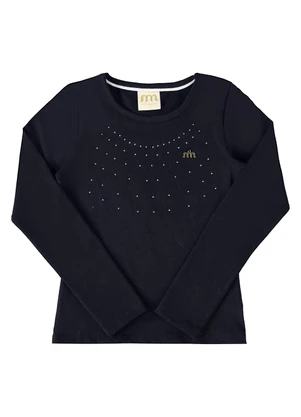 Milli e Nina - Blusa Manga Longa em Cotton Penteado Preto - MILLI E NINA