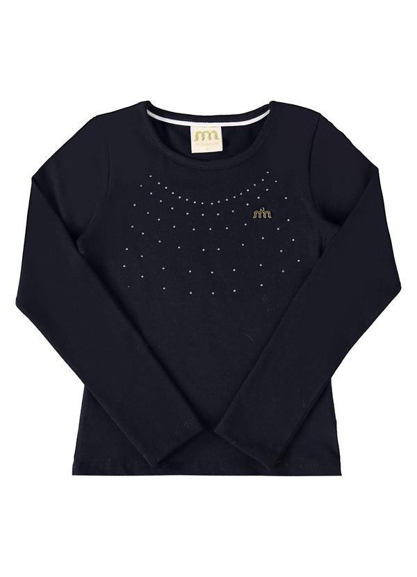 Milli e Nina - Blusa Manga Longa em Cotton Penteado Preto
