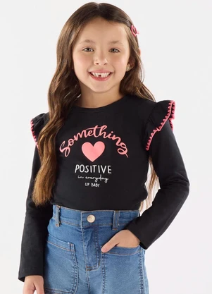 Up Baby - Blusa Manga Longa em Cotton Preto - UP BABY