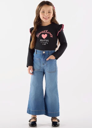 Up Baby - Blusa Manga Longa em Cotton Preto - UP BABY