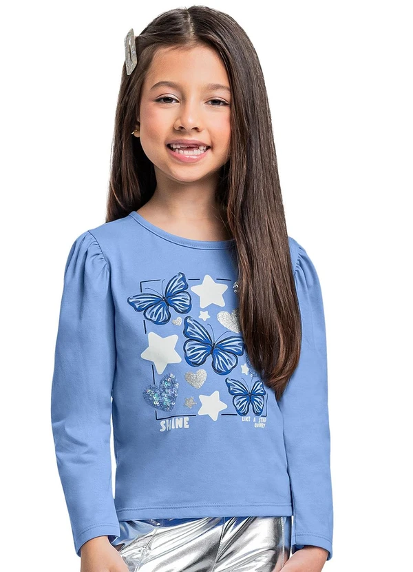 Quimby - Blusa Manga Longa em Meia Malha Azul