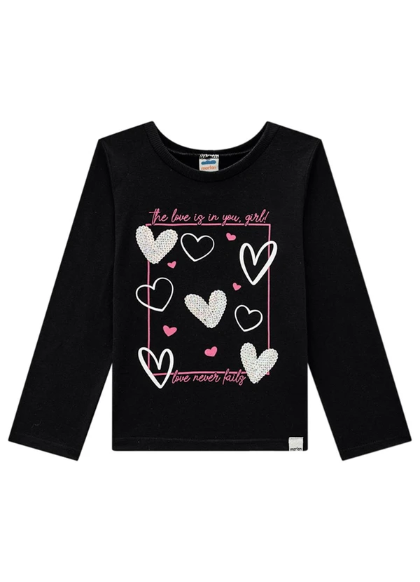 Marlan - Blusa Manga Longa em Meia Malha Penteada Preto