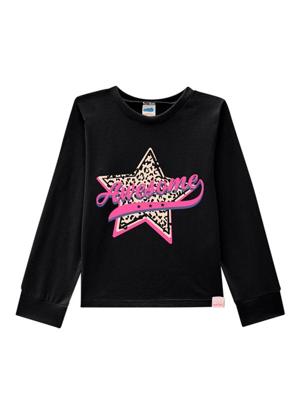 Marlan - Blusa Manga Longa em Meia Malha Penteada Preto