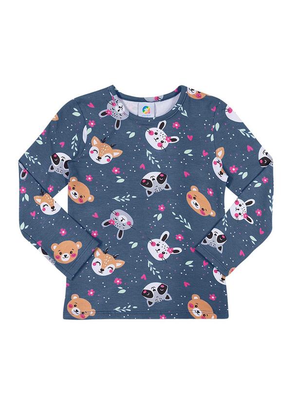 Alenice - Blusa Manga Longa Estampada Menina Azul