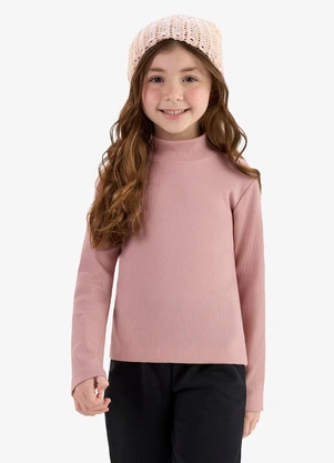 Rovi Kids - Blusa Manga Longa Feminina em Ribana Rosa - ROVI KIDS