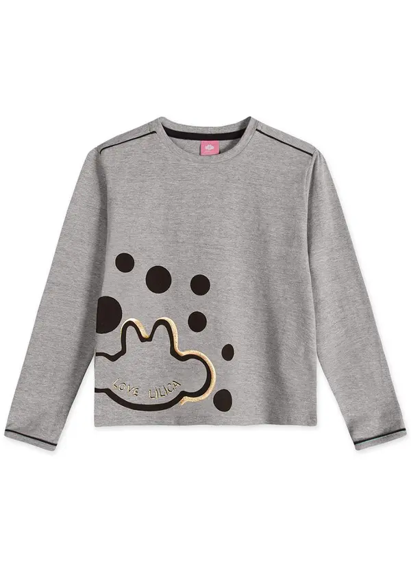 Lilica Ripilica - Blusa Manga Longa Menina Infantil Cinza