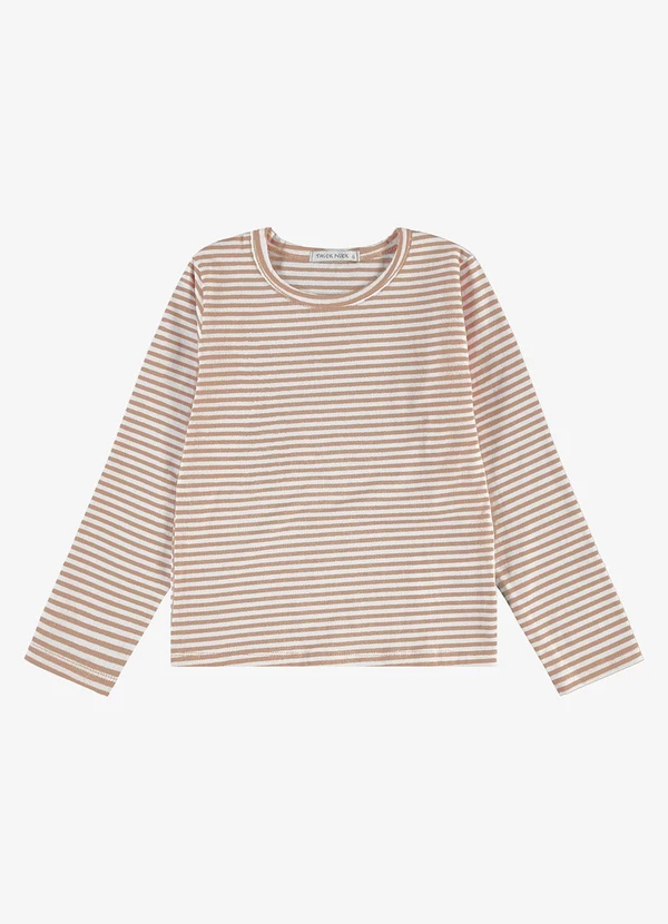 Rovi Kids - Blusa Manga Longa Feminina Listrado Marrom