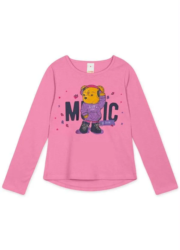Marisol Play - Blusa Manga Longa Infantil Feminina Rosa