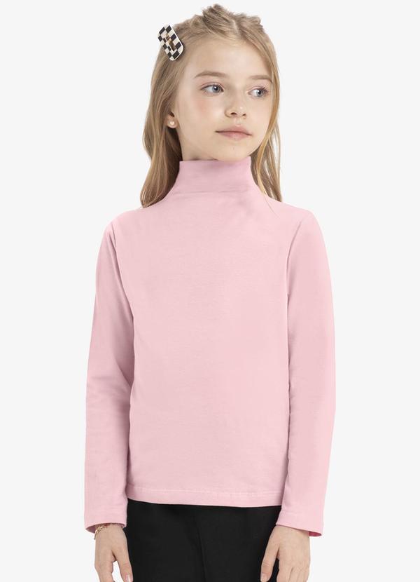 Rovi Kids - Blusa Manga Longa Infantil Gola Alta Rosa