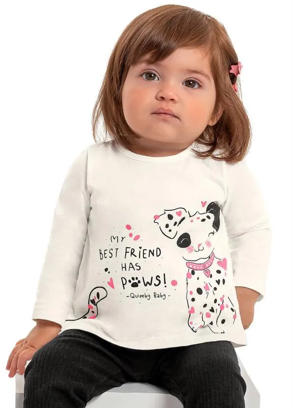 Quimby - Blusa Manga Longa Infantil Menina Bege