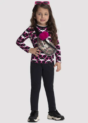 Alakazoo - Blusa Manga Longa Infantil Menina Estampada Preto - ALAKAZOO