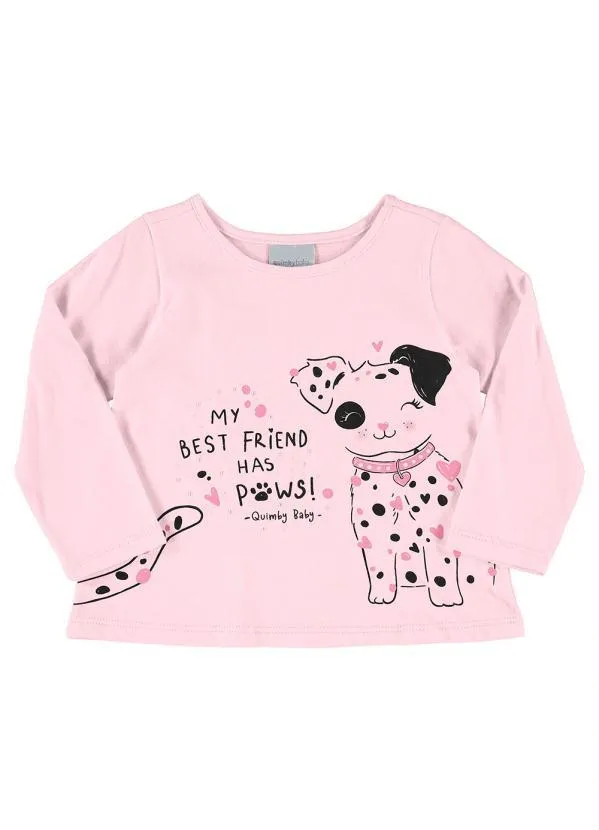 Quimby - Blusa Manga Longa Infantil Menina Rosa