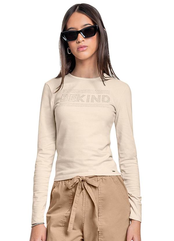 Gloss - Blusa Manga Longa Juvenil com Strass Bege
