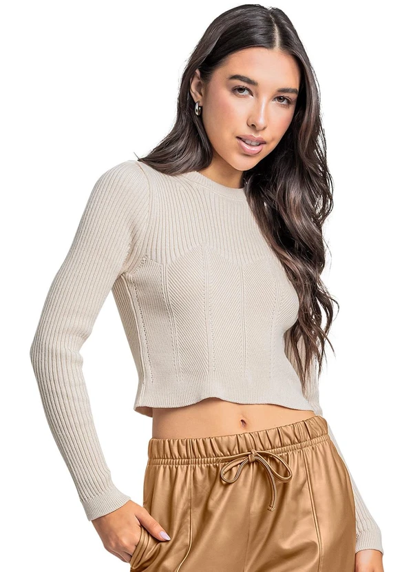 Gloss - Blusa Manga Longa Juvenil em Tricô Branco