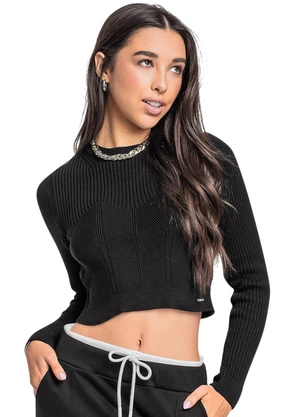 Gloss - Blusa Manga Longa Juvenil em Tricô Preto - GLOSS