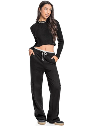 Gloss - Blusa Manga Longa Juvenil em Tricô Preto - GLOSS