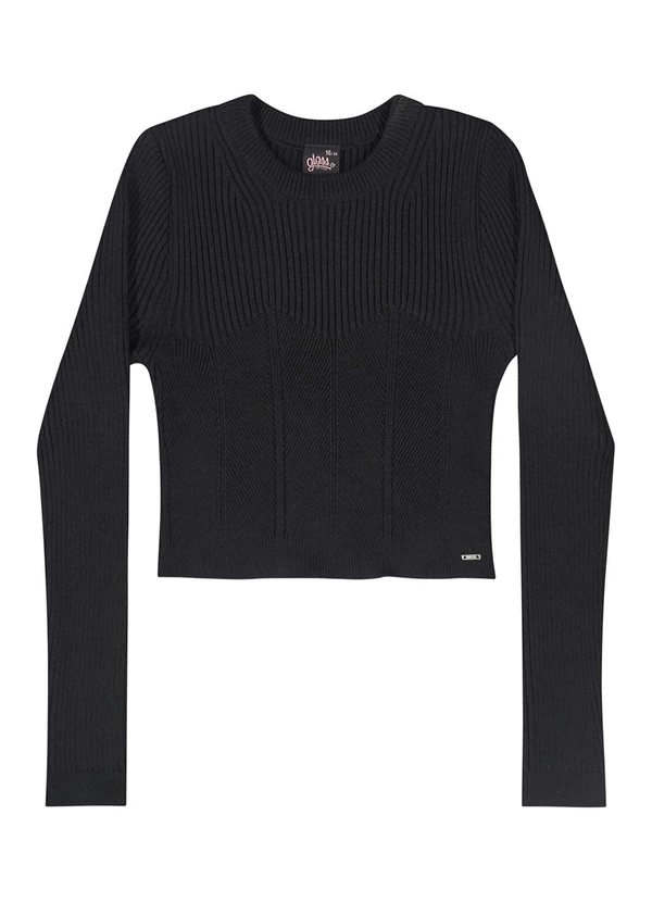 Gloss - Blusa Manga Longa Juvenil em Tricô Preto 3