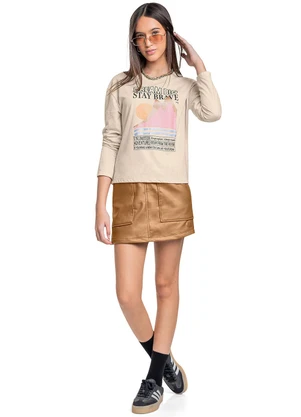 Gloss - Blusa Manga Longa Juvenil Meia Malha Bege - GLOSS
