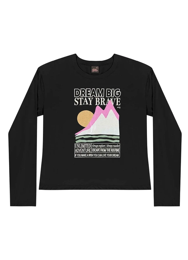 Gloss - Blusa Manga Longa Juvenil Meia Malha Preto 3