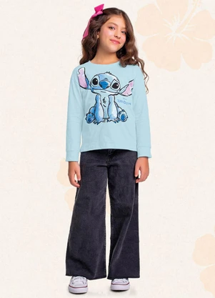 Fakini Kids - Blusa Manga Longa Lilo & Stitch Azul - FAKINI KIDS