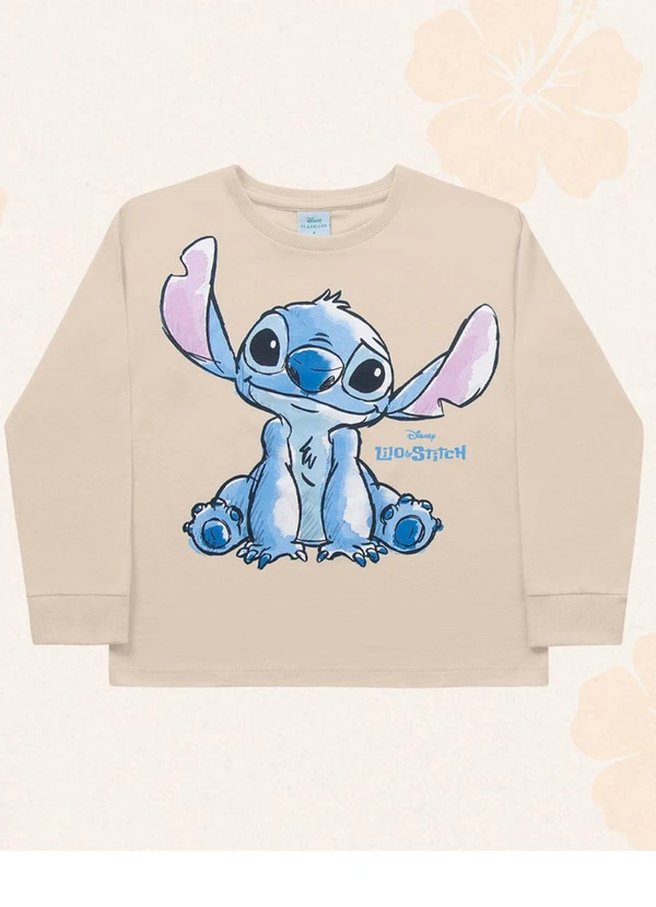 Fakini Kids Blusa Manga Longa Lilo Stitch Bege