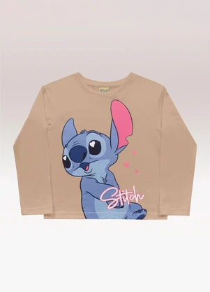 Fakini Kids - Blusa Manga Longa Lilo & Stitch Bege - FAKINI KIDS