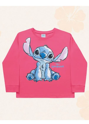 Fakini Kids - Blusa Manga Longa Lilo & Stitch Rosa - FAKINI KIDS
