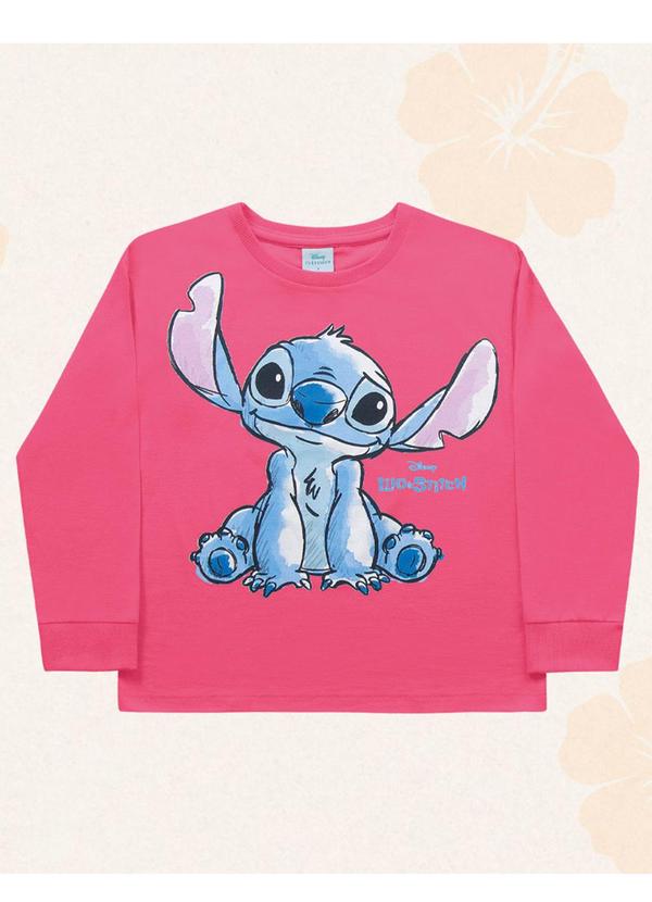Fakini Kids - Blusa Manga Longa Lilo & Stitch Rosa