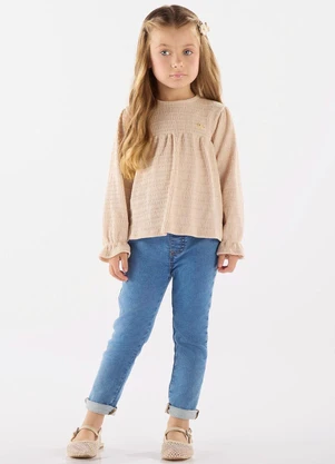 Up Baby - Blusa Manga Longa Menina Bege - UP BABY