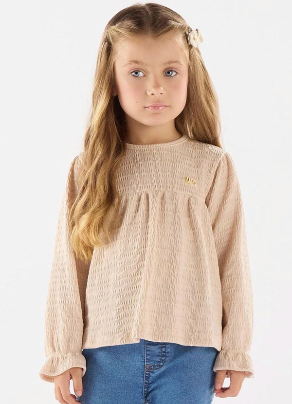 Up Baby - Blusa Manga Longa Menina Bege