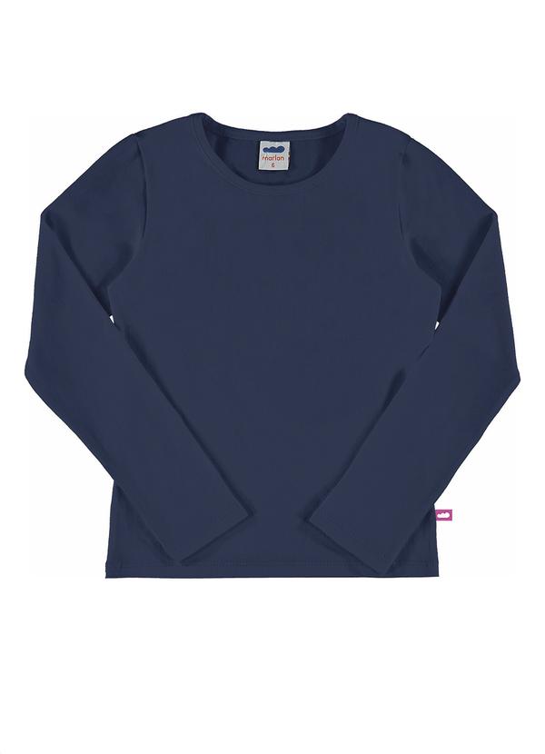 Marlan - Blusa Manga Longa Menina em Cotton Penteado Azul