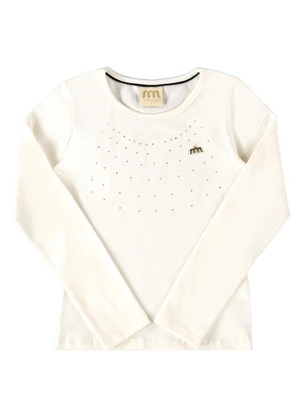 Milli e Nina - Blusa Manga Longa Menina em Cotton Penteado Bege - MILLI E NINA