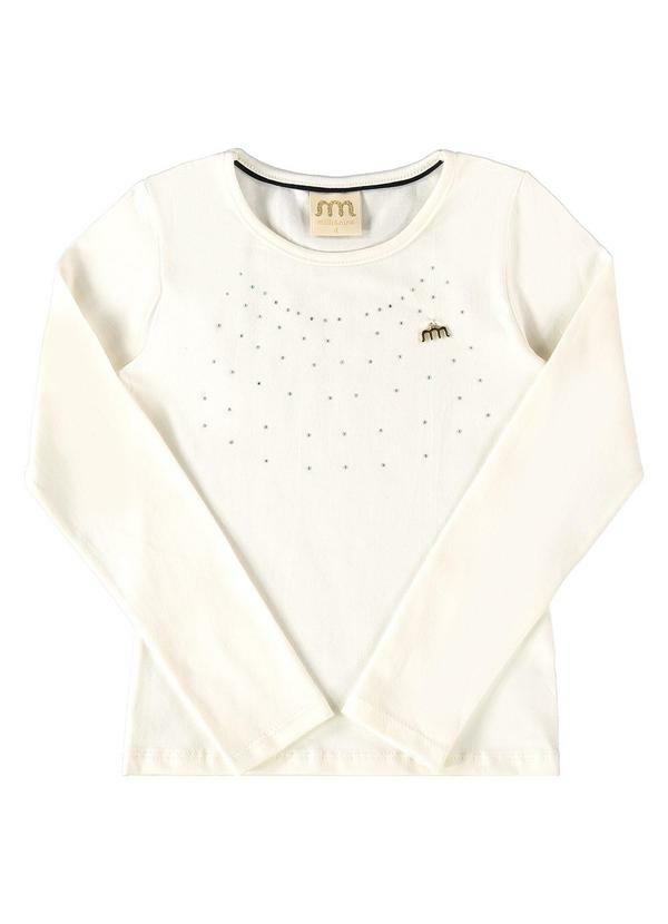 Milli e Nina - Blusa Manga Longa Menina em Cotton Penteado Bege