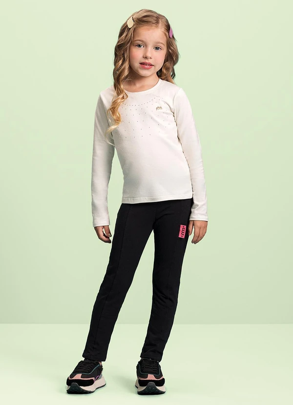 Milli e Nina - Blusa Manga Longa Menina em Cotton Penteado Bege 2